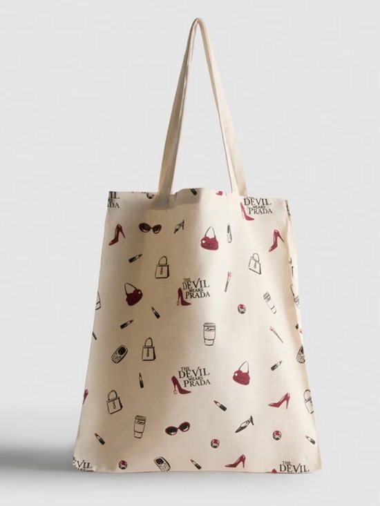 Handbags - The Devil Wears Prada Cream Canvas Tote with Red Accent Prints